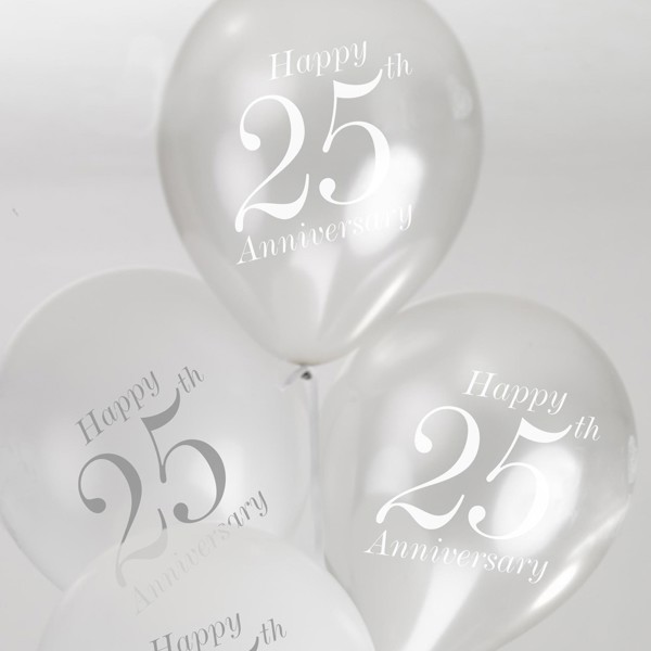 Picture of 25th Wedding Anniversary Balloons - White/Silver
