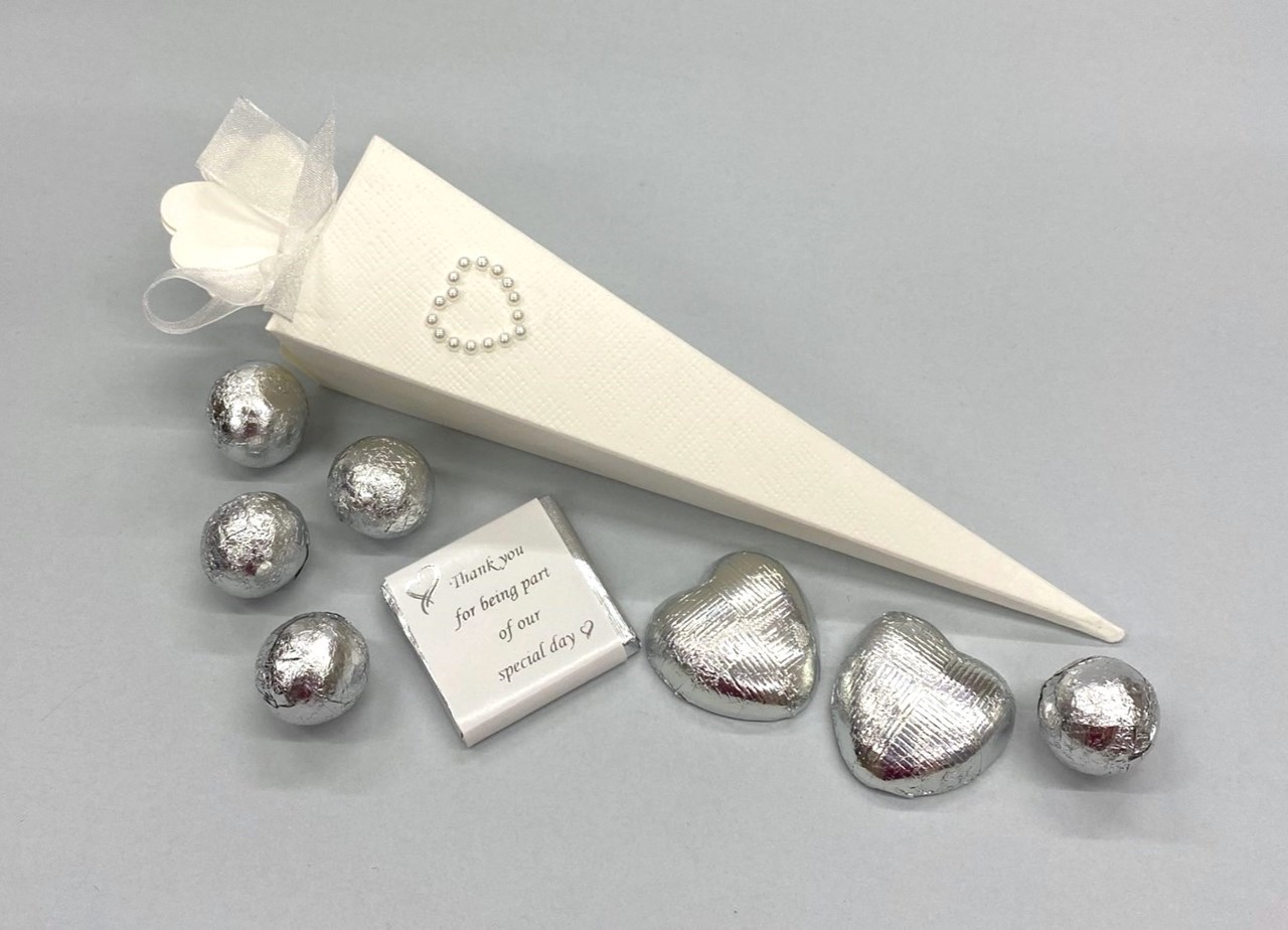 Picture of Ready Filled Bridal White Silk Cone Favour
