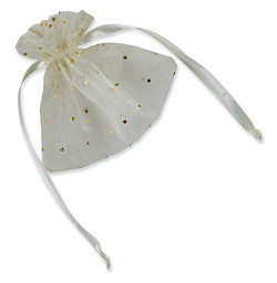 Picture of DIY Organza Glitter Dot Pouches Ivory Gold