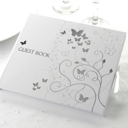 Picture of Elegant Butterfly Guest Book Silver White