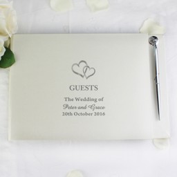 Picture of Hardback Guest Book & Pen Hearts Design