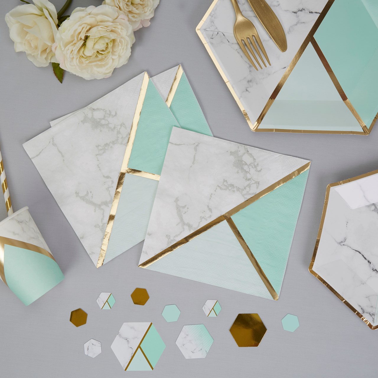 Picture of Paper Napkins - Colour Block Marble Napkin - Mint