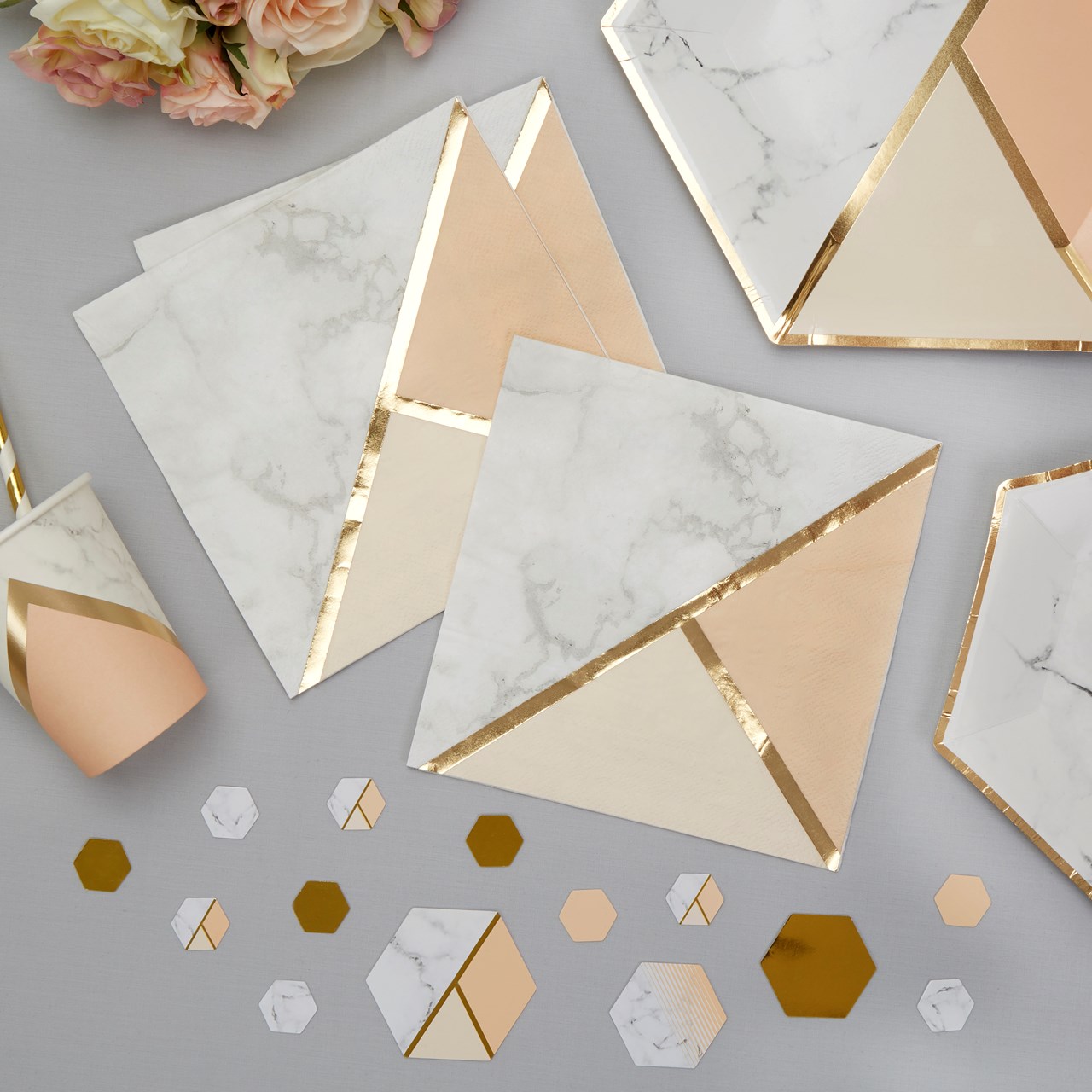 Picture of Paper Napkins - Colour Block Marble Napkin - Peach