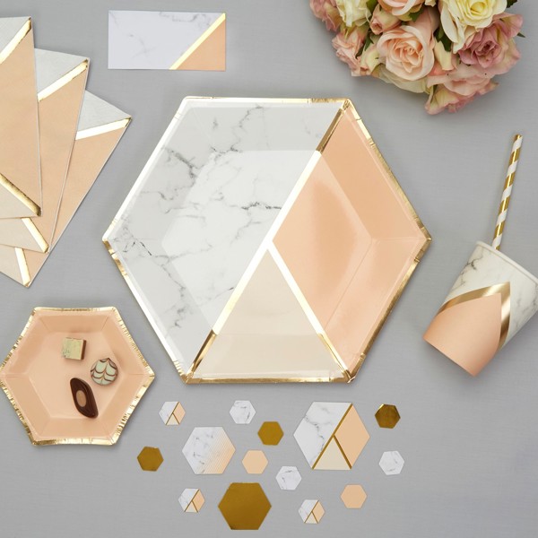 Picture of Large Paper Plates - Colour Block Marble Plate - Peach