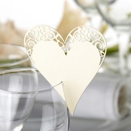 Picture of Place Card on Glass - Laser Cut Ivory Heart