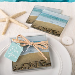 Show details for Beach Love Glass Coaster Set Picture of Beach Love Glass Coaster Set