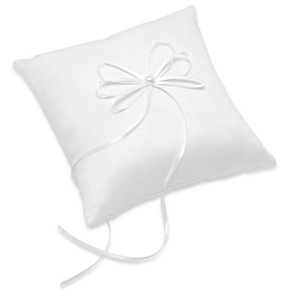 Picture of White Satin Square With Ribbon Ring Cushion
