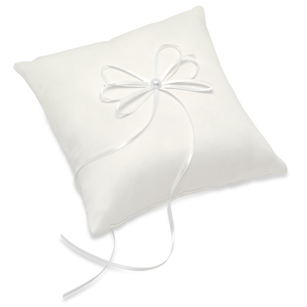 Picture of Ivory Satin Square With Ribbon Ring Cushion