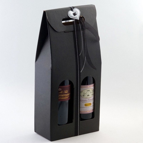 Picture of Black Silk Wine Duo Bottle Box with Windows