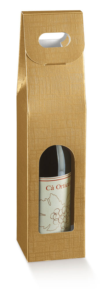 Picture of Gold Silk Wine Bottle Box with Window