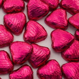 Show details for Cerise Foiled Chocolate Hearts Picture of Cerise Foiled Chocolate Hearts