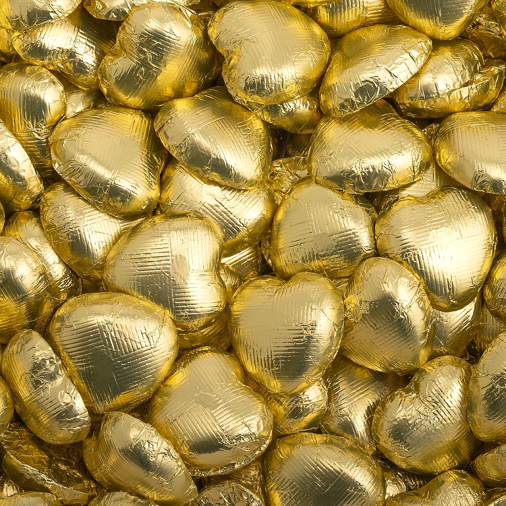 Gold DS Foil Milk Chocolate Hearts UK Wedding Favours