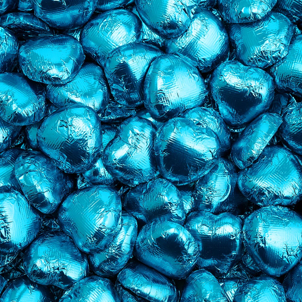 Picture of Turquoise DS Foil Milk Chocolate Hearts