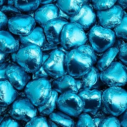 Show details for Turquoise DS Foil Milk Chocolate Hearts Picture of Turquoise DS Foil Milk Chocolate Hearts