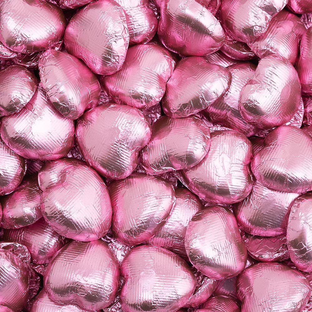 Picture of Pink DS Foil Milk Chocolate Hearts