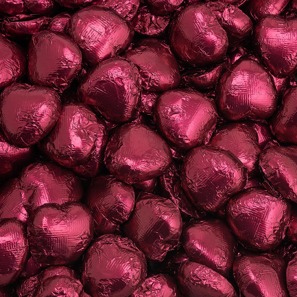 Picture of Burgundy DS Foil Milk Chocolate Hearts