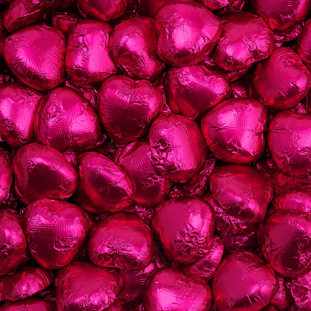 Picture of Hot Pink DS Foil Milk Chocolate Hearts