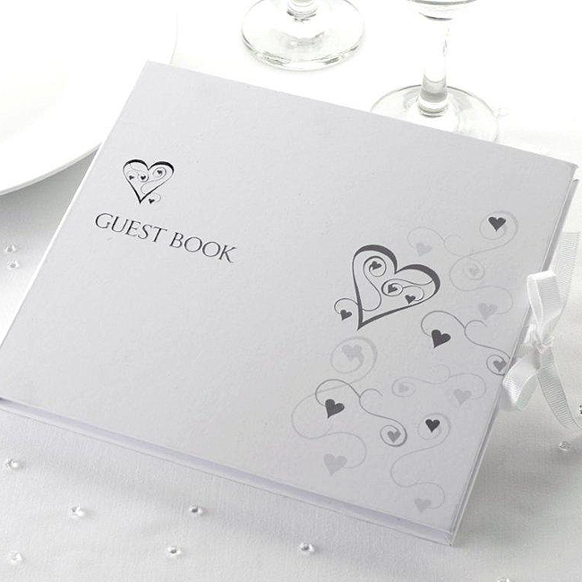 Picture of Contempary Hearts Guest Book Silver White