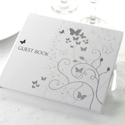 Show details for Elegant Butterfly Guest Book Silver White Picture of Elegant Butterfly Guest Book Silver White