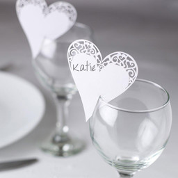 Picture of Place Card on Glass - Laser Cut White Heart