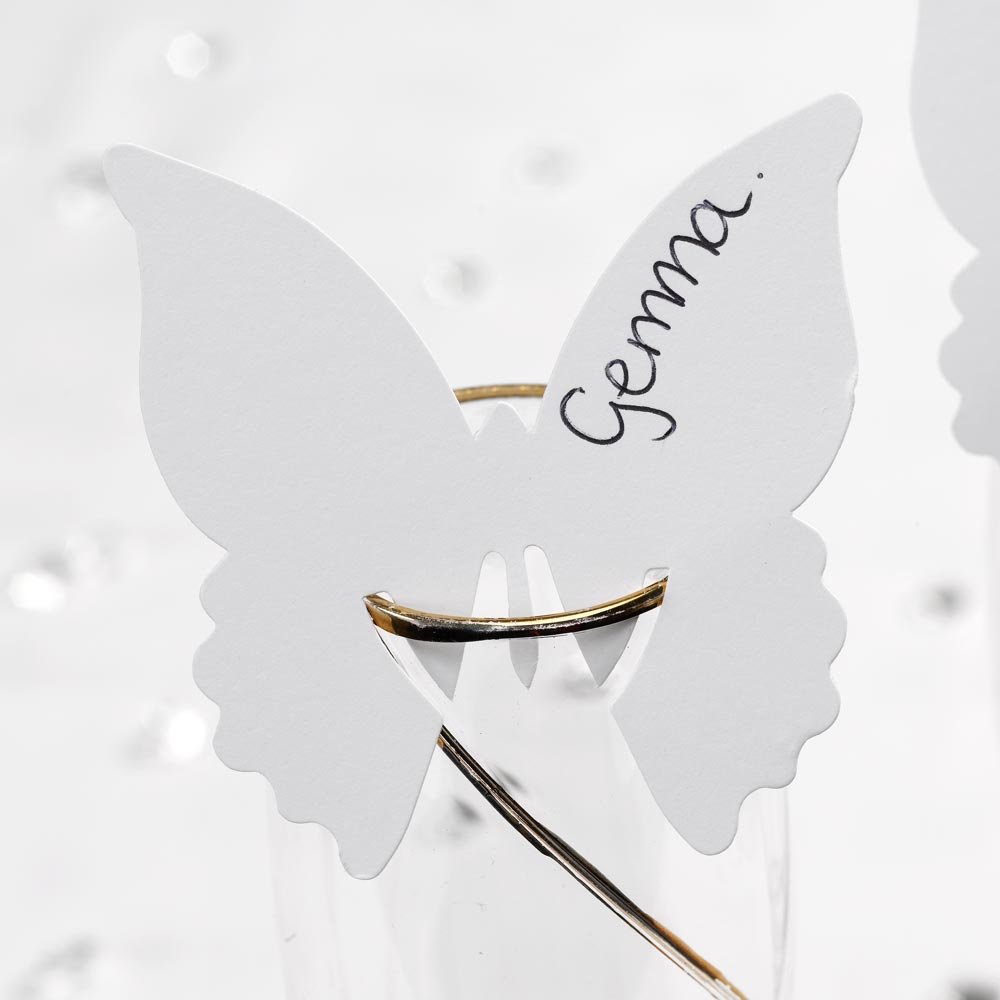 Picture of Solid Butterfly Place Cards for Glass in White (special offer)