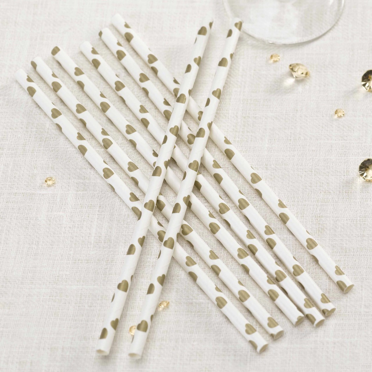 Picture of Vintage Romance - Paper Straws - Ivory/Gold Hearts