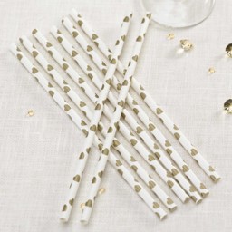 Show details for Vintage Romance - Paper Straws - Ivory/Gold Hearts Picture of Vintage Romance - Paper Straws - Ivory/Gold Hearts