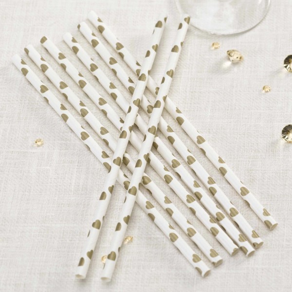 Picture of Vintage Romance - Paper Straws - Ivory/Gold Hearts