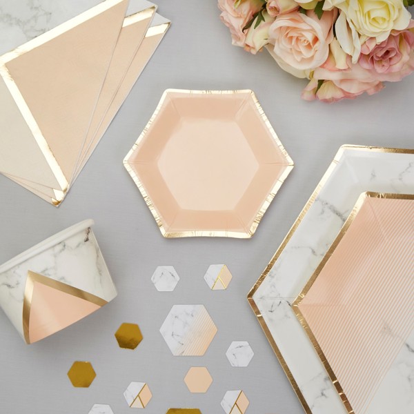 Picture of Small Paper Plates - Colour Block Marble - Peach