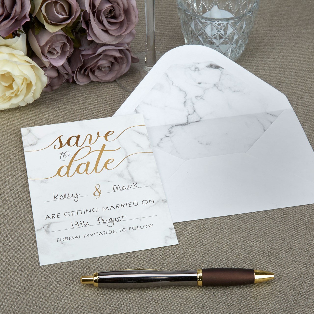 Picture of Save The Date Cards+Envelopes - Scripted Marble