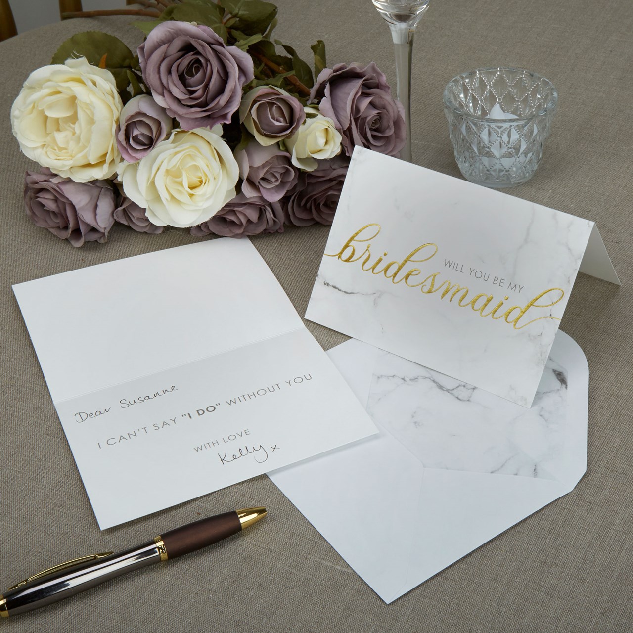 Picture of Bridesmaid Cards+Envelopes - Scripted Marble
