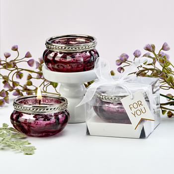 Picture of Burgundy Rose Vintage Glass Tealight