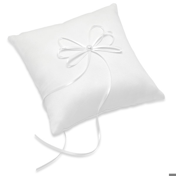 Picture of White Satin Square With Ribbon Ring Cushion