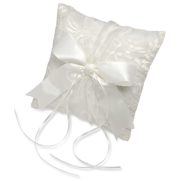Picture of Ivory Satin Square Lace and Ribbon Ring Cushion