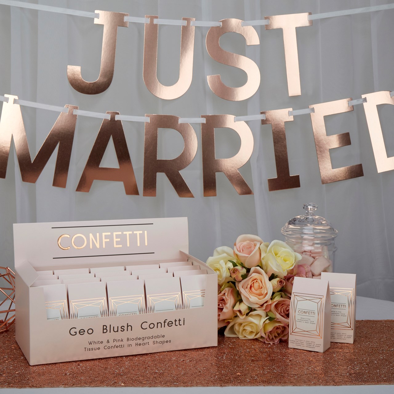 Picture of Geo Blush Just Married Rose Gold Bunting