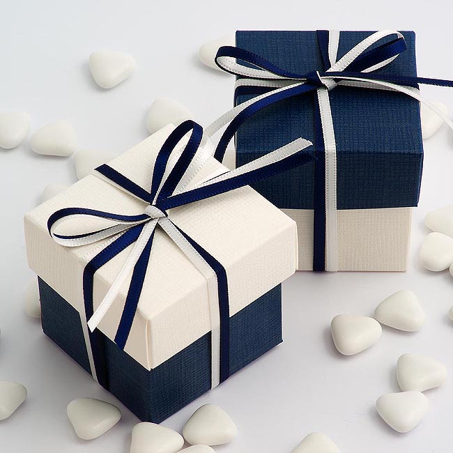 Diy Two Tone Boxes In White Navy Silk Uk Wedding Favours