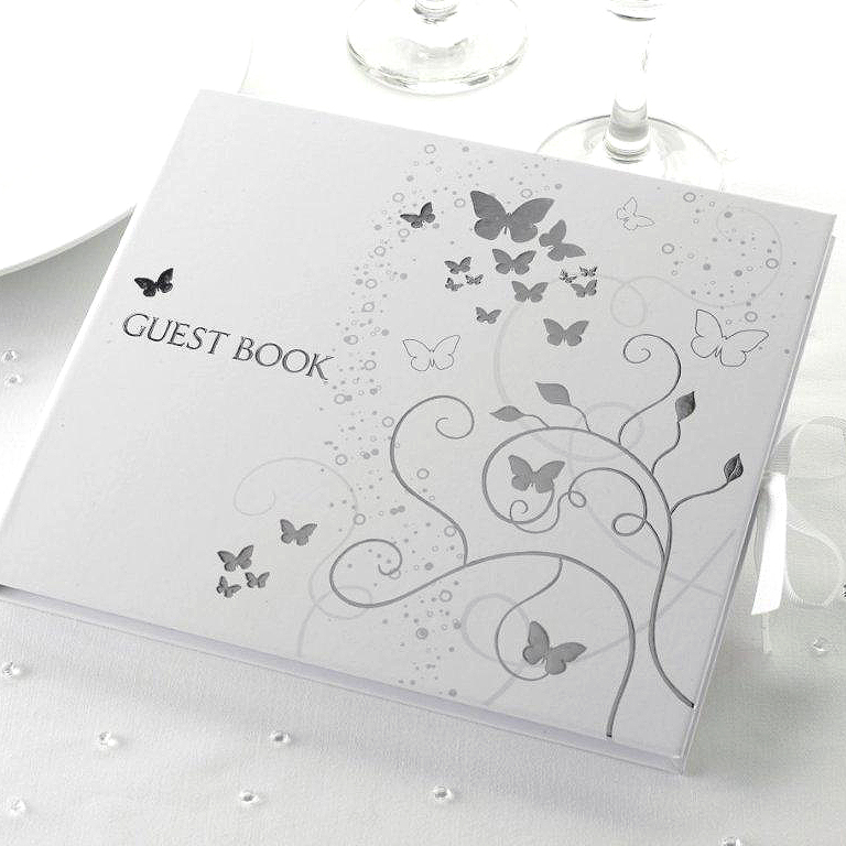 Wedding Day "White" Rings and Butterfly Photo Album Guest Book Range 