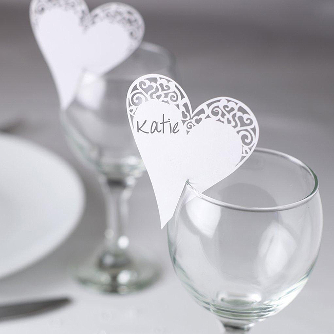 10 WHITE HEART LACE FAVOUR BOX Wedding Tableware Lazer Cut Romantic UK 