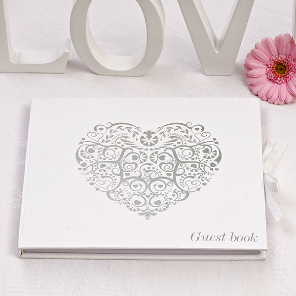 Picture of Vintage Romance Guest Book White/Silver