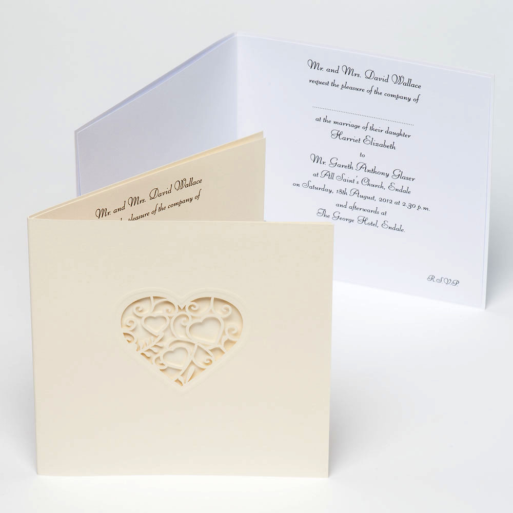 Picture of Ivory Card and Stencil Lace Heart Invitation Cards