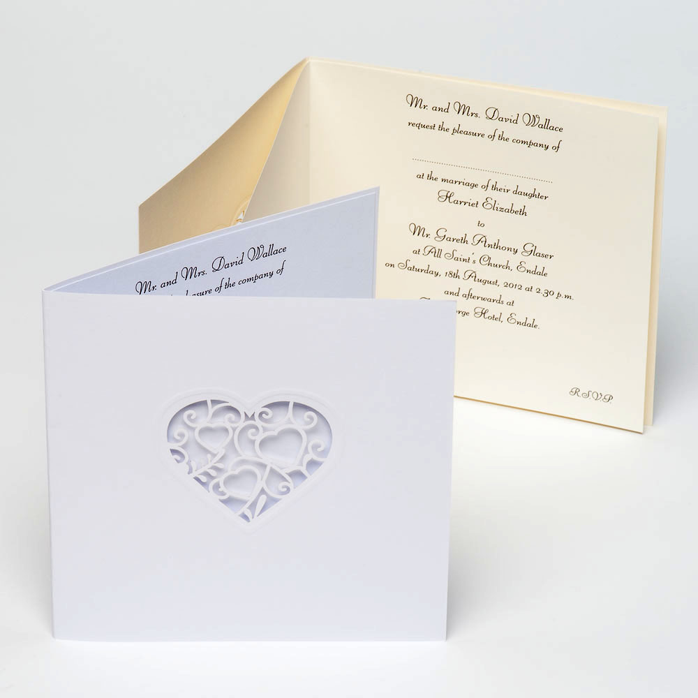 Picture of White Card and Stencil Lace Heart Invitation Cards 