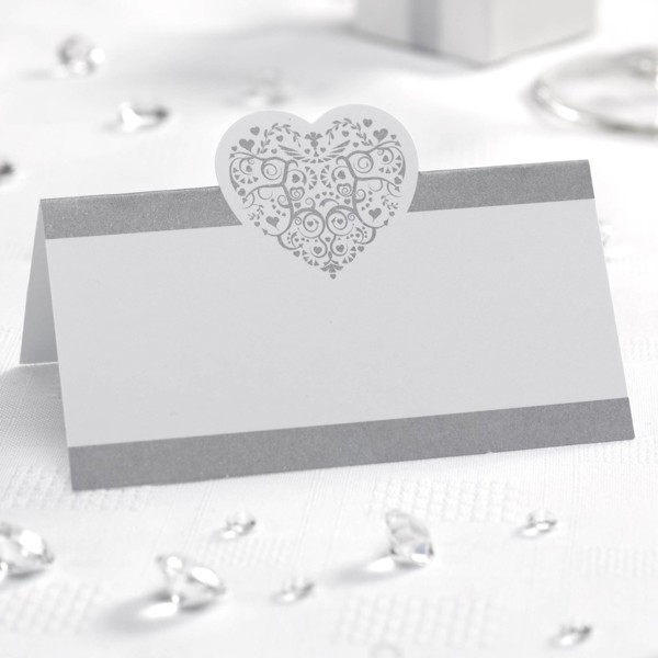 Picture of Vintage Romance - Place Card - White/Silver