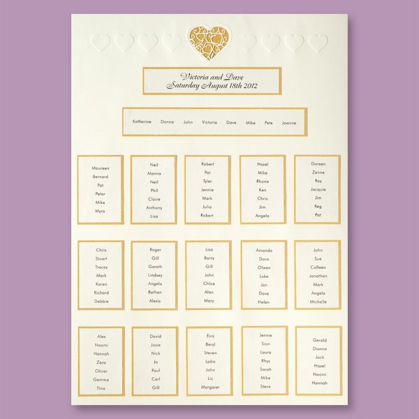 Picture of Ivory/Gold Lace Heart Table Plan - A2